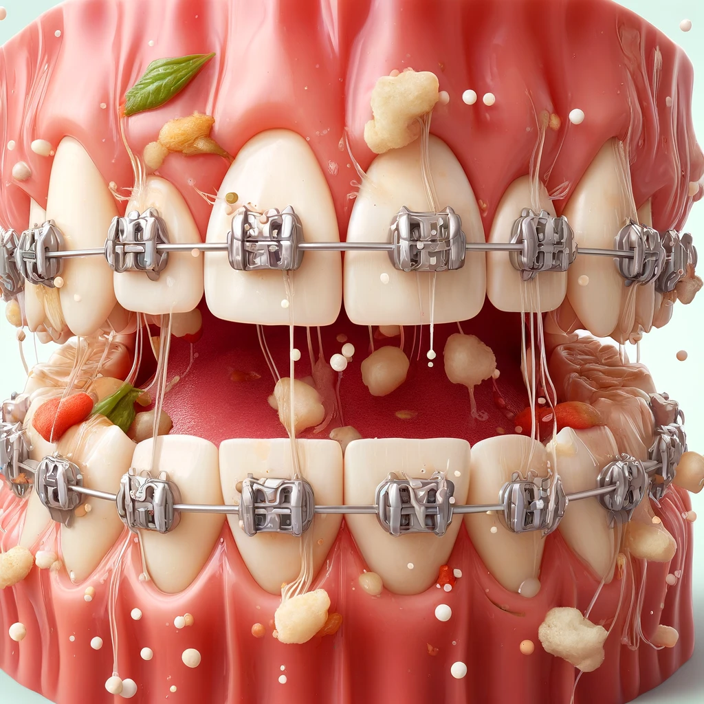 Braces often trap food particles in hard-to-reach places. 