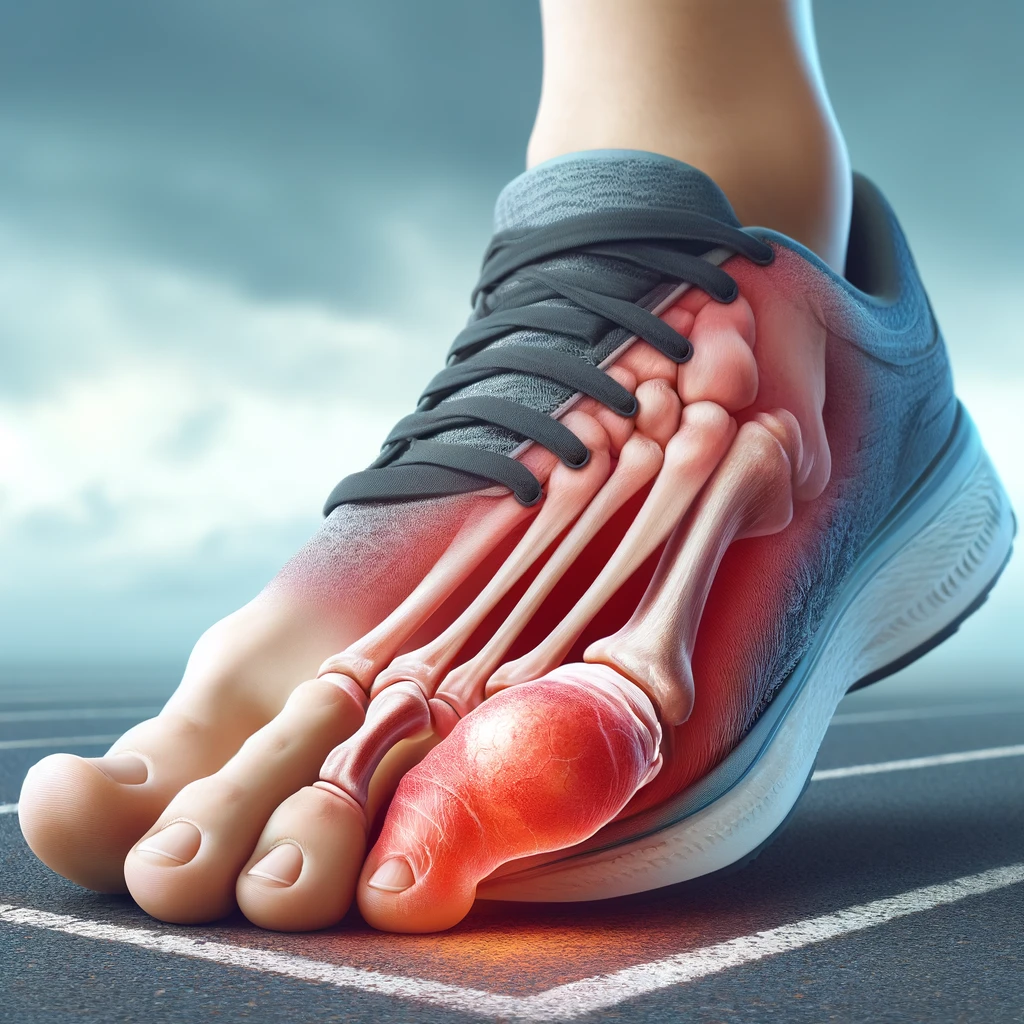 Due to the constant irritation and pressure during running, the bunion area can become inflamed and swollen.