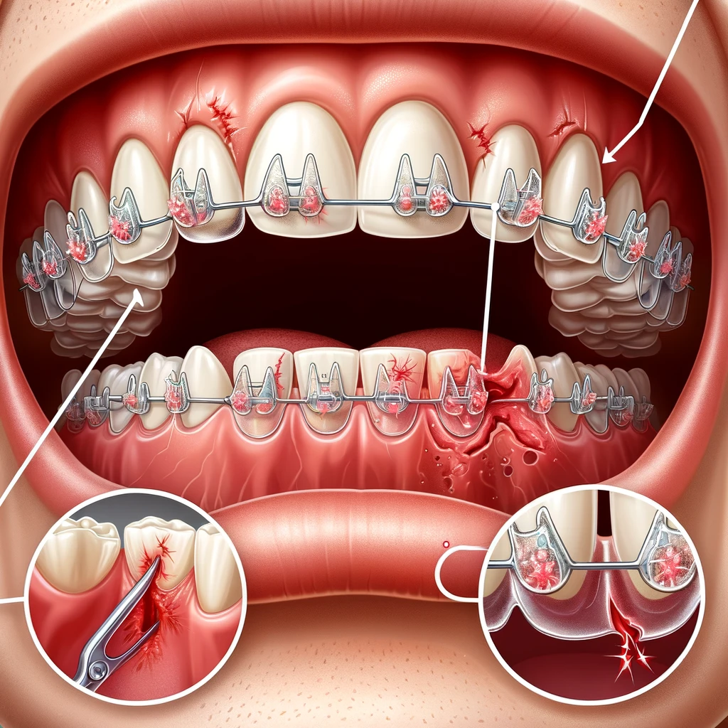 ometimes, hooks may have sharp edges or points that can scrape or cut the soft tissues inside the mouth.