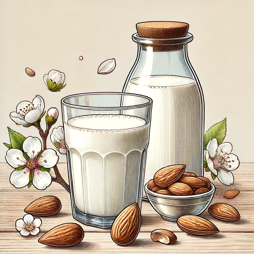 Almond milk is a plant-based milk alternative made from ground almonds and water.